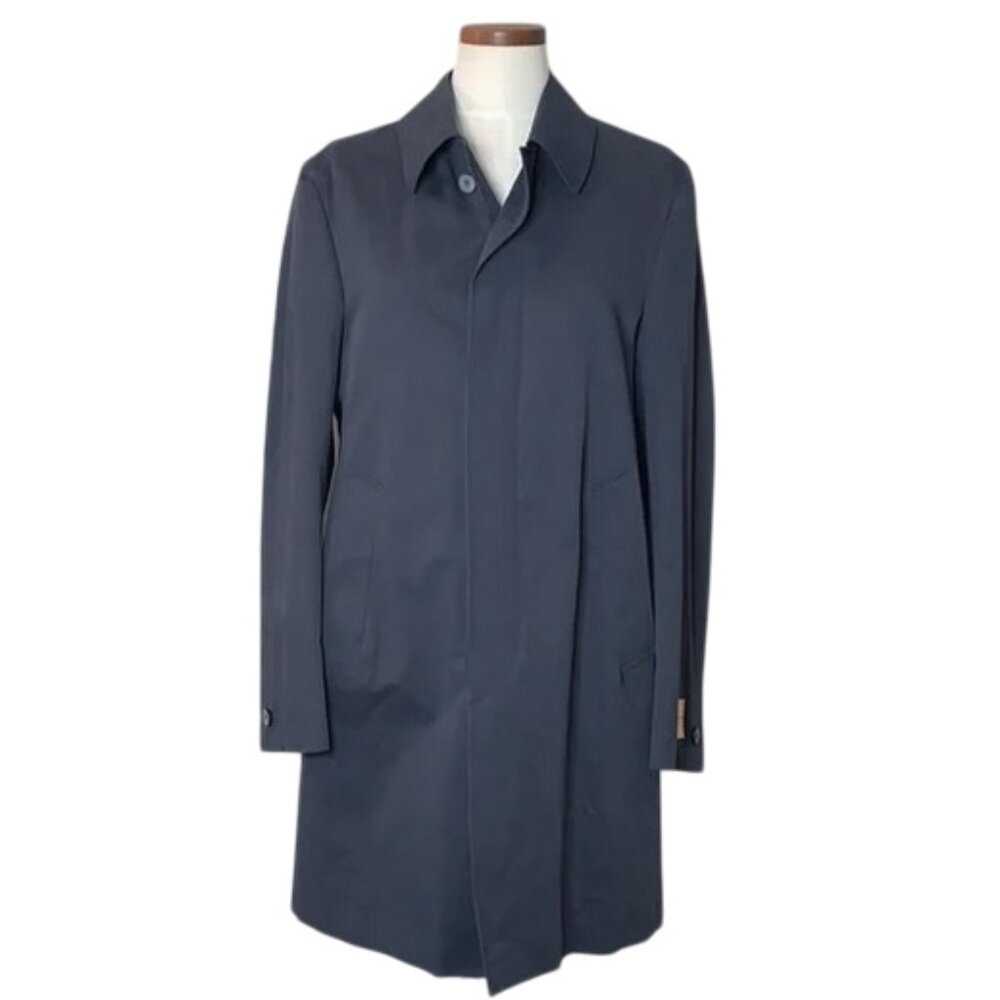 NEW $1395 Hickey Freeman Overcoat Trenchcoat! 38 R Navy Cotton Cashmere USA Made